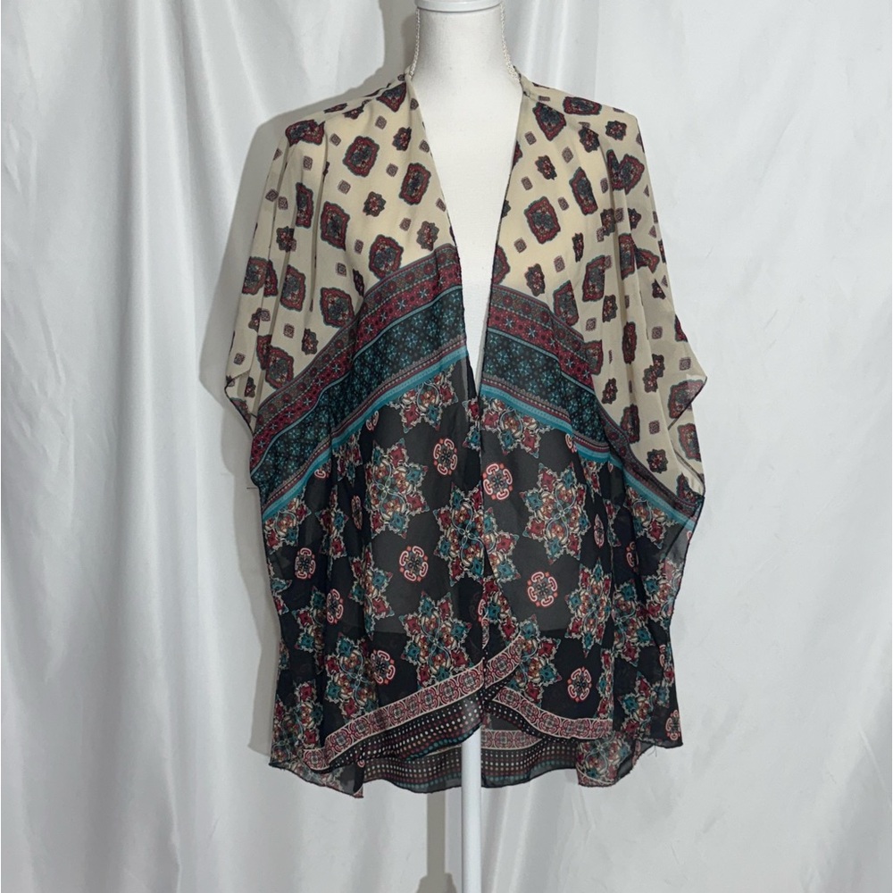 Live 4 Truth Kimono Bohemian Cream Multicolored Paisley Mandala Print Womens XL